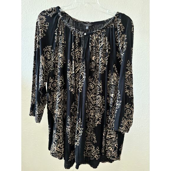 Lucky Brand Top Blouse Plus Size 3X Black / Tan Boho - Picture 2 of 4